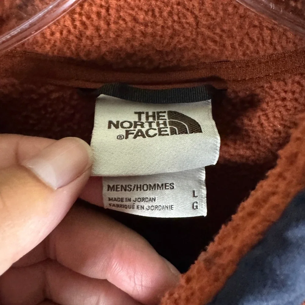 The North Face Mens Full Zip Fleece Vest Large Burnt Orange Navy Blue Outdoors